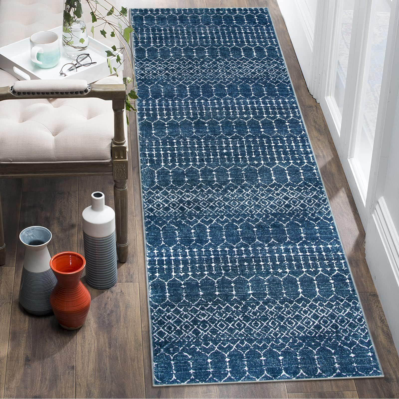 Dakota Fields Moroccan Blue Runner Rug - 2X6 Rug Non-Slip